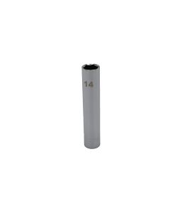 VIMEDM414 image(0) - VIM Tools 14 mm Extra Deep Metric Socket, 1/4 Inch Square Drive, Chrome