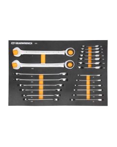 KDT86526 image(0) - GEARWRENCH 21 Piece 72-Tooth 12 Point SAE Standard & Stubby Combination Ratcheting Wrench Set with Foam Storage Tray