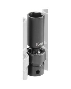 GRE1016UMD image(0) - Grey Pneumatic 3/8" Drive x 16mm Deep Universal Socket 6 Point - Black