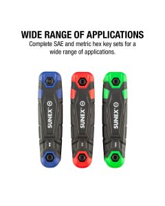 SUN98525F image(0) - SUNEX SAE/Metric/Torx 25 Piece Folding Hex Key Set, 1.5mm-8mm, 5/64"-1/4", T9-T40