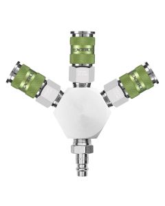 LEGA86666FZ image(0) - Legacy Manufacturing Flexzilla Pro High Flow 3-Way Manifold, 3/8" NPT, includes High Flow Couplers and Plug