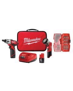 MLW2482-22 image(0) - Milwaukee Tool M12 Screwdriver with Free LED Light and 40 Piece Bit Set