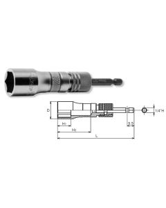 KKNBD042E-19 image(0) - Ko-ken USA BD042E-19 1/4 Hex Drive Long Socket 19 mm 6 Point 111 mm Exchangeable Drive shank