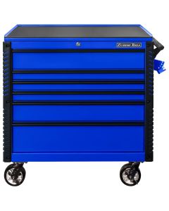 EXTEX4106TCBLBK image(0) - Extreme Tools EX Professional Series 41 Inch 6 Drawer Open Top Tool Cart with PVC-coated work surface - Blue with Black Drawer Pulls