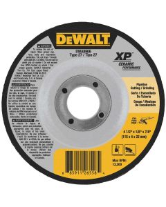 DWTDWA8906 image(0) - DEWALT Extended Performance Pipeline Grinding 4-1/2-Inch X 1/8-Inch X 7/8-Inch Ceramic Abrasive