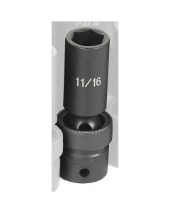 GRE2022UD image(0) - Grey Pneumatic 1/2" Drive x 11/16" Deep Universal Socket 6 Point - Black