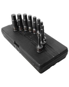 SUN2639 image(0) - SUNEX 1/2 Inch Drive Metric 4 Inch Long Hex Impact Bit Socket Set - 10 Piece