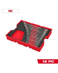 MLW48-22-0155 image(0) - Milwaukee Tool 15 Piece SAE Combination Wrench Set with Tray for PACKOUT Drawers