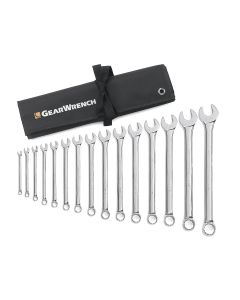 KDT81918 image(0) - GEARWRENCH 15 Piece 12 Point Long Pattern Combination SAE Wrench Set with Tool Roll