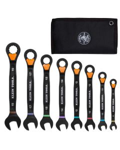 KLE69508M image(2) - Klein Tools Ratcheting Combination Slide-Lock Wrench Set, Metric, 8-Piece