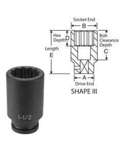 GRE3164D image(0) - Grey Pneumatic 3/4" Drive x 2" Deep - 12 Point Socket