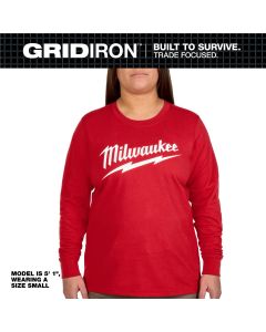 MLWF553R-M image(0) - Milwaukee Tool Womens GRIDIRON Logo Tee - Long Sleeve Red M