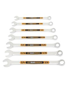 KDT81933H image(0) - GEARWRENCH 7 Piece 12 Point SAE Hi-Viz Long Pattern Combination Wrench Set with Tool Roll