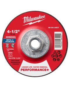 MLW49-94-0607 image(0) - Milwaukee Tool 4-1/2" x 1/4" x 5/8"-11 Performance+ Metal Grinding Wheel - Type 27