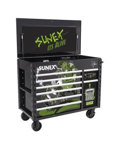 SUN8065PCBKALIVE image(0) - SUNEX 50 Inch 7 Drawer Power Cart with Dedicated Power Tool Storage and Power  - Tony Squindo Its Alive Design - Black
