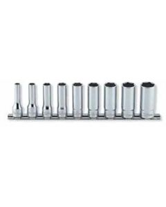 KKNRS3305A-9 image(0) - Ko-ken USA RS3305A/9 9 Piece 3/8 Sq. Dr. 12 Point Deep Chrome SAE Socket set  1/4-3/4