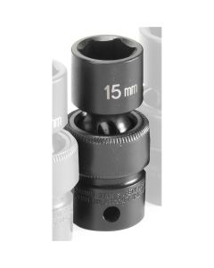GRE1015UM image(0) - Grey Pneumatic 3/8" Drive x 15mm Standard Universal Socket