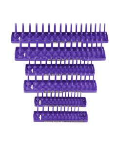 HNE92021 image(0) - Hansen Global 1/4 Inch, 3/8 Inch, and 1/2 Inch Standard and Metric 2 Row Regular/Deep Socket Holder Trays - 6 Pack - Purple
