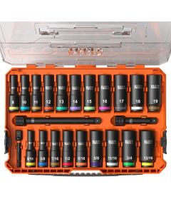 Klein Tools KNECT&trade; 1/2-Inch Drive Deep Well Impact Socket Set, SAE, 14-Piece