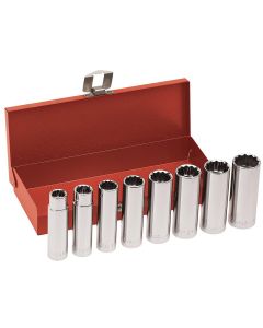 KLE65514 image(0) - Klein Tools 1/2-Inch Drive Deep Socket Wrench Set, 8-Piece