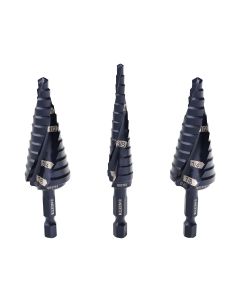 KLEQRST2S image(0) - Klein Tools Step Drill Bit Set, Quick-Release, Double Fluted, 3-Piece