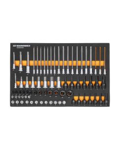 KDTGWMSBSKCBMM image(0) - GearWrench 74 Piece 1/4", 3/8" & 1/2" Drive Metric Bit Socket Set in Foam Storage Tray
