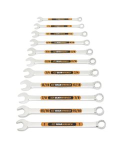 KDT81934H image(0) - GEARWRENCH 11 Piece 12 Point SAE Hi-Viz Long Pattern Combination Wrench Set with Tool Roll