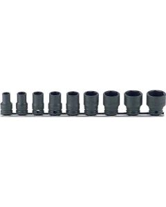KKNRS13401M-9 image(0) - Ko-ken USA RS13401M/9 3/8 Sq. Dr. Socket set  8-22mm 6 point  Thin walled 9 pieces
