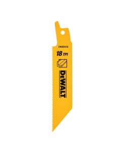 DWTDW4810 image(0) - DEWALT Reciprocating Saw Blades, Straight Back, 4-Inch, 18 Tpi, 5-Pack