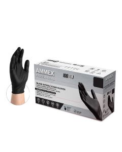 AMXABNPF42100 image(0) - Ammex Black Nitrile PF Exam Gloves, Small