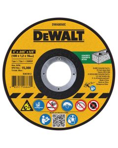 DWTDWA8050C image(0) - DEWALT 4 In x .045 in Aluminum Oxide Abrasive Chop / Cut-Off Blade with 7/8 in Arbor For Concrete & Masonry Cutting (1 Pack)