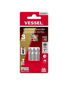 VESNTPH3254P3 image(0) - Vessel Tools NECK TORSION Insert Bit Plus 3 x 25.4 mm - 3 Piece Card