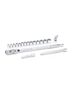 KDT81392 image(1) - GearWrench 18 Piece 3/8 Inch Drive 120XP Locking Flex Head Ratchet and 6 Point Metric Stubby Socket Mechanics Tool Set