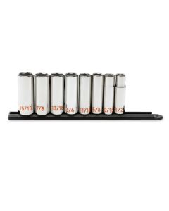 KDT80705H image(0) - GEARWRENCH 8 Piece 1/2" Drive 6 Point SAE Hi-Viz Deep Socket Set