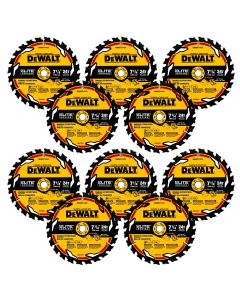 DWTDWAW71424B10 image(0) - DEWALT ELITE SERIES 7-1/4 In Carbide Circular Saw Blade 24 Tooth with 5/8 in Arbor (10 Pack)