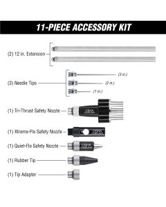 LEGAG1211FZ image(1) - Legacy Manufacturing Flexzilla X3 Blow Gun Kit 11-Piece, ZillaGreen