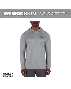 MLWM550G-S image(0) - Milwaukee Tool WORKSKIN Hooded Sun Shirt - GRAY S