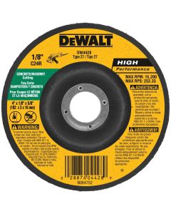 DWTDW4428 image(0) - DEWALT 4-Inch By 1/8-Inch By 5/8-Inch Concrete/Masonry Cutting Wheel , Black