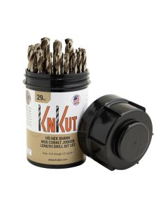 KNK29KK35DB image(0) - KnKut KnKut 29 Piece Drill Buddy HD Hex Shank M35 Cobalt Jobber Length Drill Bit Set 1/16-inch-1/2-inch by 64ths