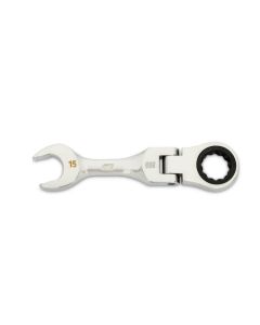 KDT86865 image(0) - GEARWRENCH 15mm 90-Tooth 12 Point Stubby Flex Combination Ratcheting Wrench