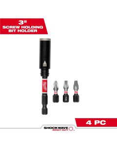 MLW48-32-7905 image(0) - Milwaukee Tool SHOCKWAVE Impact Duty 3in. Screw-Holding Bit Holder and Insert Bit Set - 4 Piece