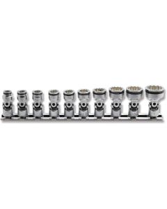 KKNRS2446A-10 image(0) - Ko-ken USA 1/4" Sq. Drive SAE Universal 12-Point NUT GRIP 10 Piece Socket Set