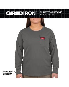 MLWF551G-2X image(0) - Milwaukee Tool Womens GRIDIRON Pocket T-Shirt - Long Sleeve Gray 2X