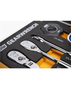 KDT86520 image(1) - GearWrench 18 Piece 1/4" 90-Tooth Ratchet & Drive Tool Set with Foam Storage Tray