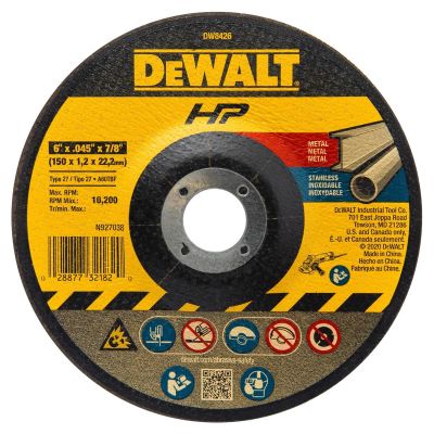 DWTDW8426 image(0) - DEWALT 6-Inch By 1/16-Inch By 7/8-Inch Metal/Inox Cutting Wheel (Qty Of 1)