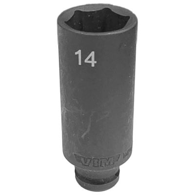 VIMIMPM414D image(0) - VIM Tools 14 mm X 1/4 Inch Drive Metric CR-MO Impact Socket - Deep