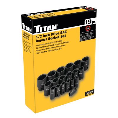TIT42019 image(0) - Titan 19 Piece 1/2 Inch Drive 6 Point SAE Standard Impact Socket Set