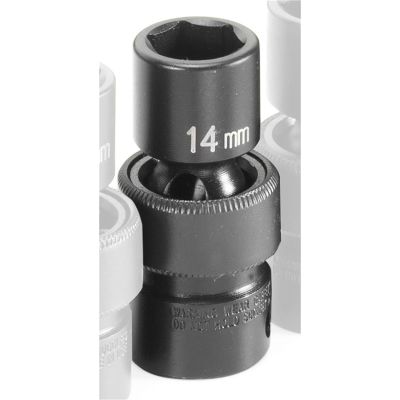 GRE1014UM image(0) - Grey Pneumatic 3/8" Drive x 14mm Standard Universal Socket 6 Point - Black