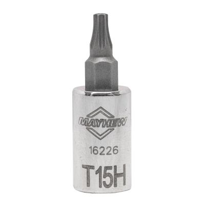 MAY16226 image(0) - Mayhew Mayhew T15H Tamper Torx&reg; Short Insert Socket Bit, 1/4-Inch Drive