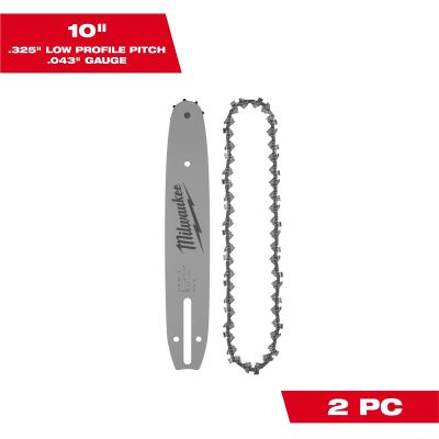 MLW49-16-2844 image(0) - Milwaukee Tool 10" .325" LOW PROFILE&trade; Pitch, .043" Gauge Saw Chain and Guide Bar Set